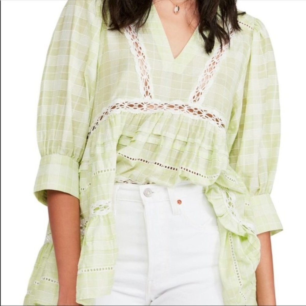 Free People Time Out Cotton Tunic Lime Combo - Picture 5 of 5